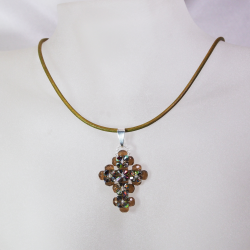 Pendant 45cm - Ciara-Olive Leather - Pendant 45cm - Laiton argenté